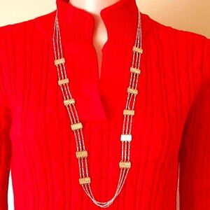 Marlyn Schiff 3 Strand Layered Necklace 38" 2 Tone Ribbed Panel Long Jewelry